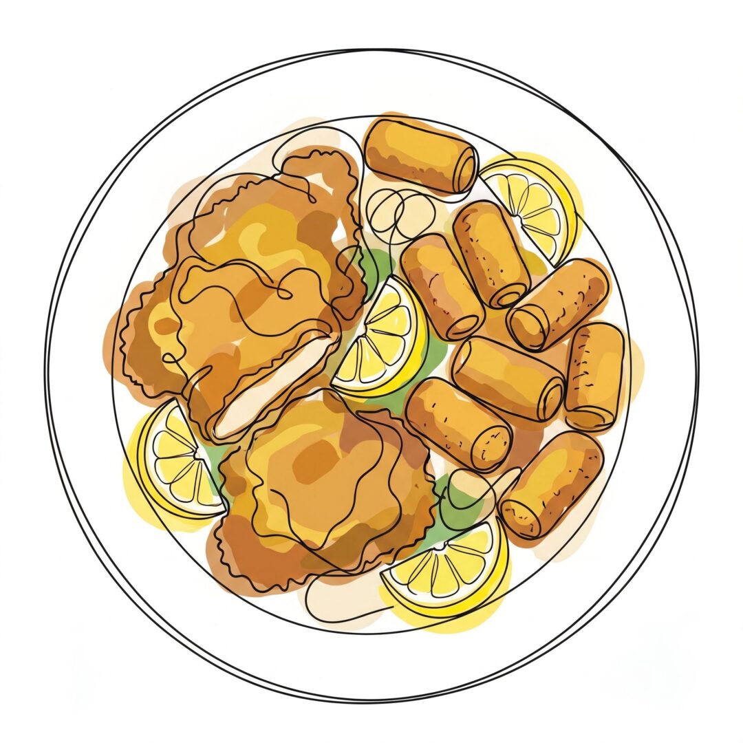 Hähnchenschnitzel aus der Keule mit Kroketten.