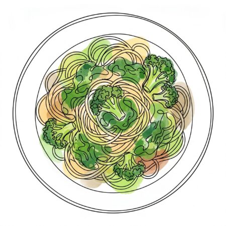 Peruanische Pasta (Tallarines Verdes) aus Spinat, Basilikum mit gerösteten Nüssen und Wildem Brokkoli.