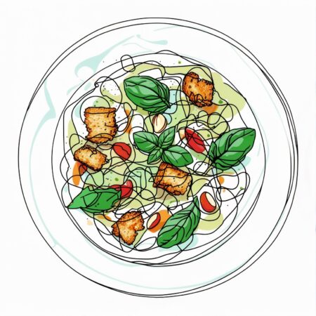 Kleiner Caesar Salad mit Erdnüssen, Basilikummayo und Croûtons