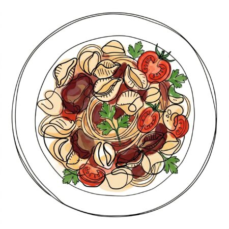 Pasta mit Peposo (lang geschmortes Kalbfleisch) Tomate und Petersilie