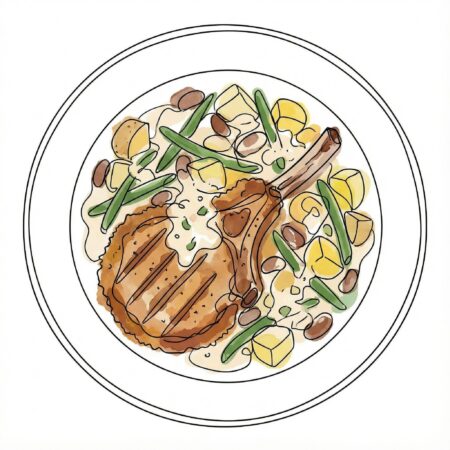 Kotelett mit Rahm- Bohnen-Kartoffelsalat