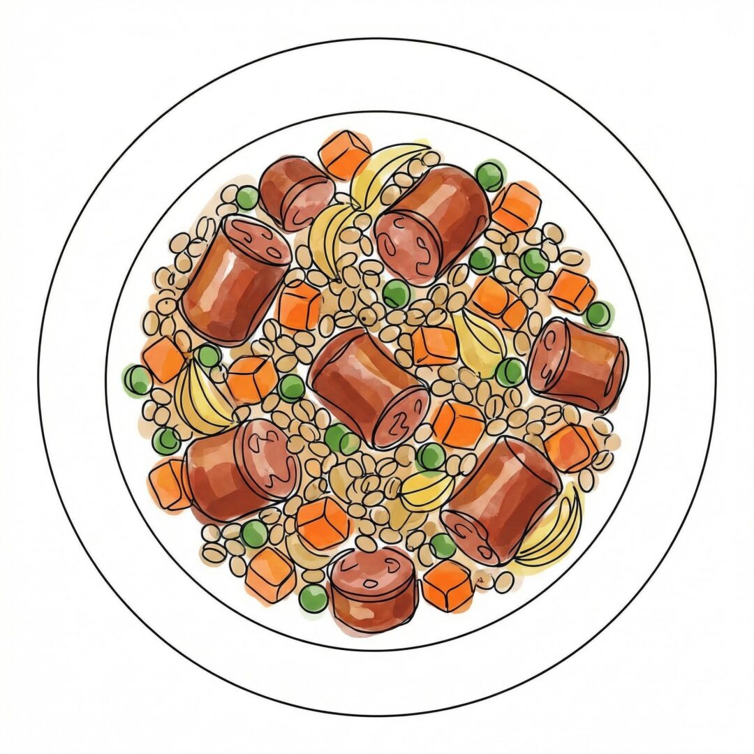 Gebratene Mettwurst mit Perlgraupen Gemüse