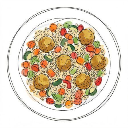 Gemüse-Couscous mit Falafel, Feta und Minzjoghurt