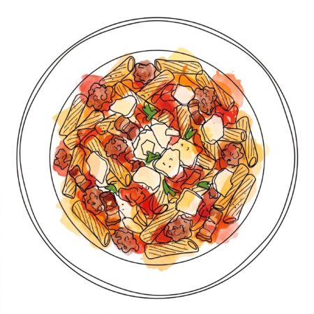 Pasta al Zozzona mit Salsicia und Parmesan.
